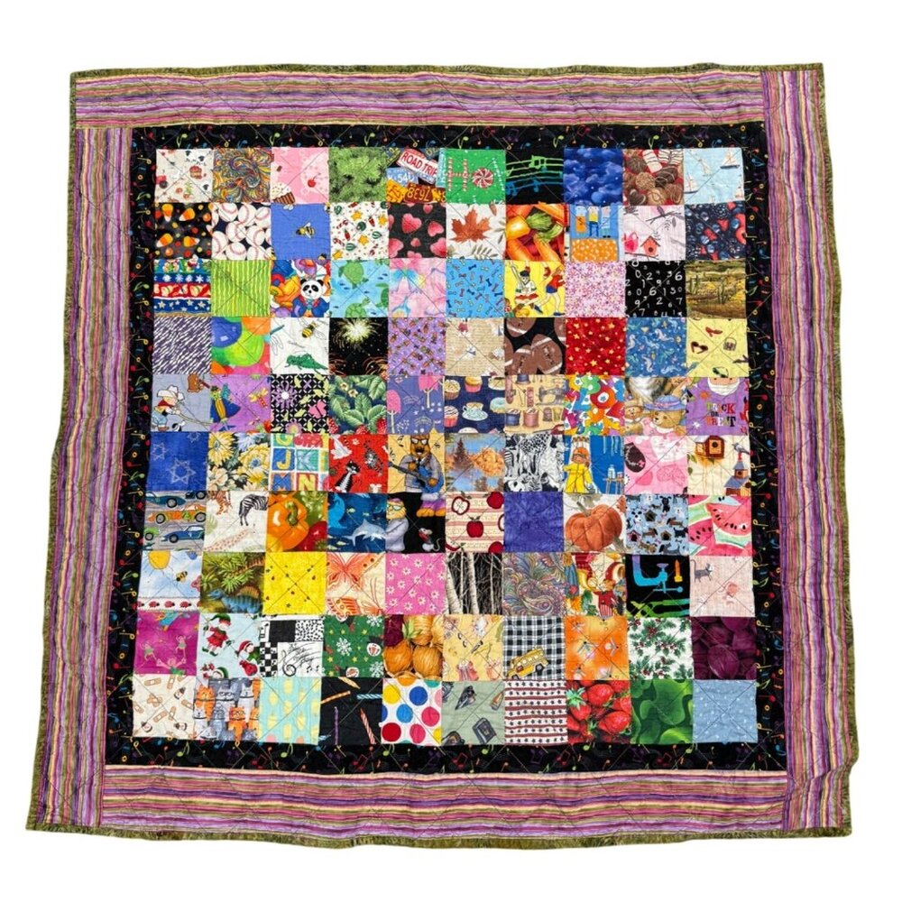 Handmade I Spy Patchwork Quilt 38"x38" By Denise Allen Multicolor Cotton Fabric